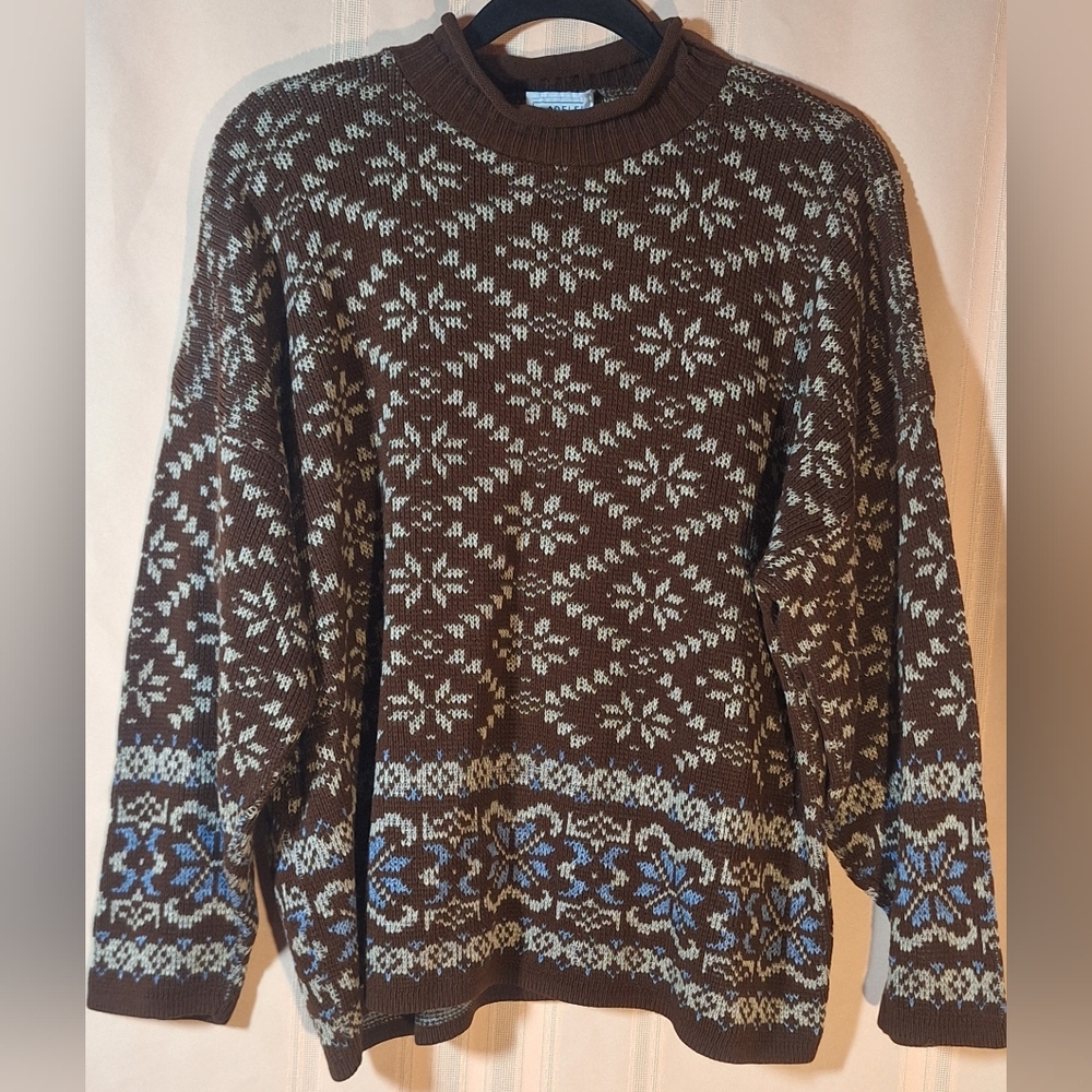 ADELE KNITWEAR Brown, Beige, and Blue Patterned Sweater